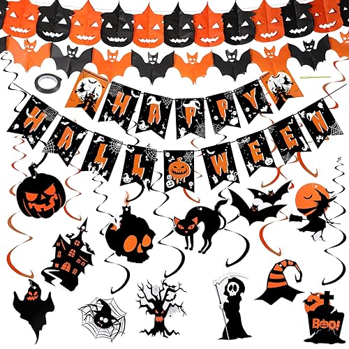 Decoración de Halloween, guirnalda de Halloween, juego con espirales colgantes, pancarta de Halloween, guirnalda de Halloween, decoración colgante para escalofríos, Halloween, fiesta de terror