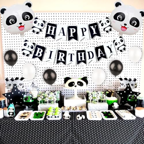 Decoraciones de cumpleaños de Panda con estatuilla de torta, bolsos del favor de fiesta, paja de bambú para fuentes temáticas
