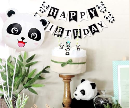 Decoraciones de cumpleaños de Panda con estatuilla de torta, bolsos del favor de fiesta, paja de bambú para fuentes temáticas