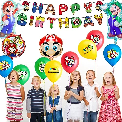 Decoraciones de Fiesta de cumpleaños de Animación, Animación Juego de Globos Cumpleaños Banner Feliz Cumpleaños del Pancarta para Niños Fiesta de Cumpleaños 3-6 años