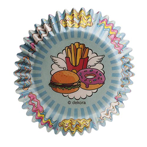 Dekora-339255 Capsulas Cupcakes con Diseño Fast Food-25 Unidades, Color azul claro (339255