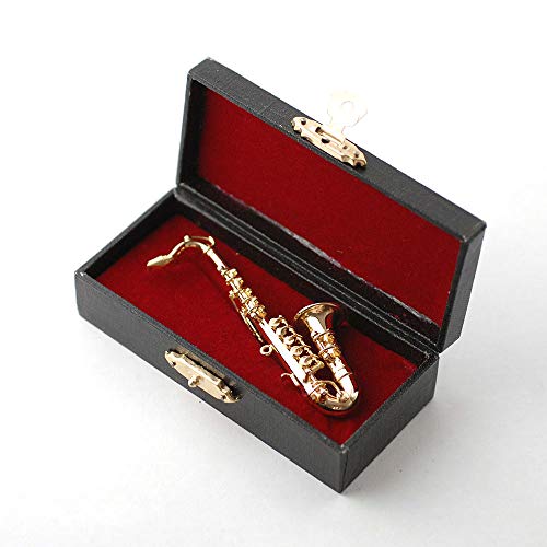 Delux pour saxophone ténor miniature Échelle 1/12ème Instrument de musique dans un étui en vinyle Noir avec fermoir en métal