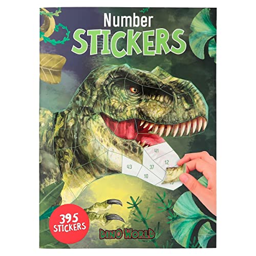 Depesche 12487 Dino World Number - Libro de pegatinas con 16 páginas para diseñar motivos de dinosaurios por números, incluye 8 hojas de pegatinas