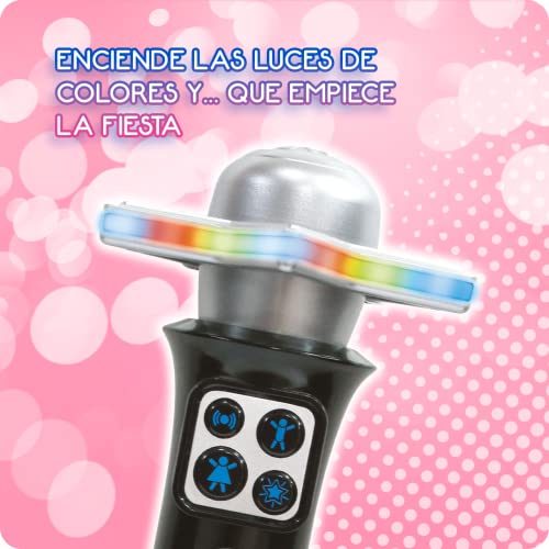 DEQUBE- Micrófono Karaoke inalámbrico con conexión Bluetooth- con distorsionador de Voz Sonido con Efecto Eco- con Luces Brillantes- Muy Ligero-Tamaño 22 cm (916D00039)