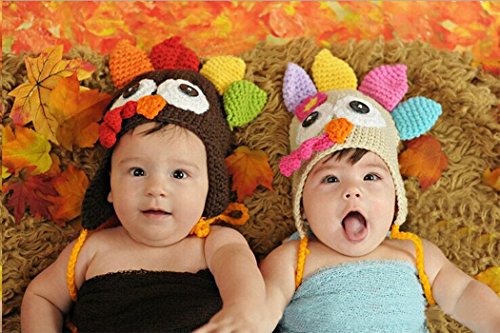 Día de Acción de Gracias traje bebé sombrero de pavo de Acción de Gracias, gorro de punto ganchillo gorro gorras para bebé bebé unisex, beige, L