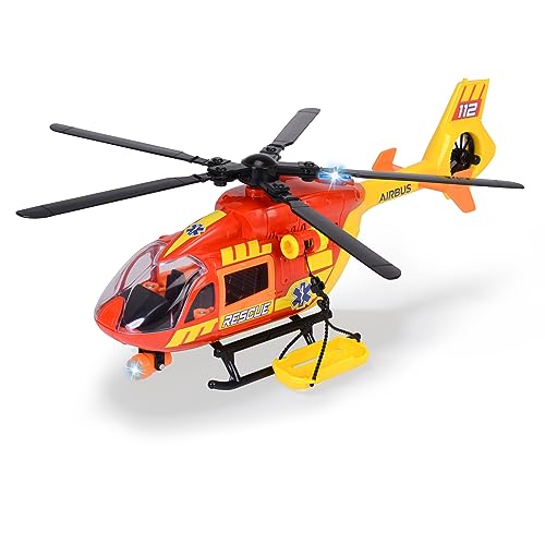 Dickie Toys - Helicóptero de Rescate Airbus H145 (36 cm) - Helicóptero de Juguete con hélice de Cuerda, luz, Sonido y Accesorios - Juguetes para niños a Partir de 3 años