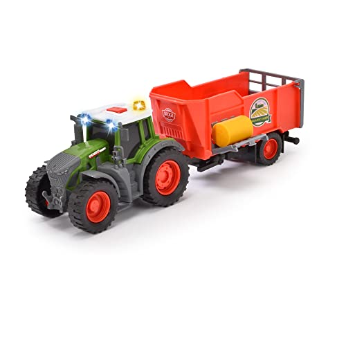 Dickie Toys - Tractor Fendt con Remolque Trailer Juguete, 26 cm, para Niños a Partir de 3 Años, con Ruedas Giratorias, Efectos de Luz y Sonido, y Otras Funciones (2037340001NL)