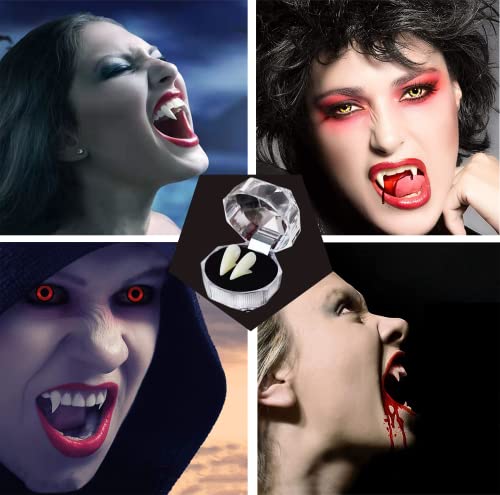 Dientes de vampiro 5 unidades kit de captura de vampiro 4 tamaños colmillos vampiro,Viene con 1 tubo de perlas de pegamento para Pascua-Halloween Cosplay Fiesta accesorios para dientes postizos