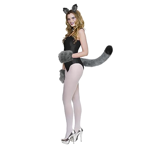 Disfraz de Halloween de peluche, orejas de gato, cola de gato, guantes de cosplay, juego de disfraz de gato, cosplay, juego de disfraz de zorro, lobo, cola de lobo, guantes con clip, orejas de