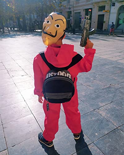 Disfraz de ladrón de banco, traje de ladrón rojo para niños de 6 7 años (120 cm) mono rojo con capucha con máscara de carnaval para niña, niño, carnaval, disfraz de Halloween y niño
