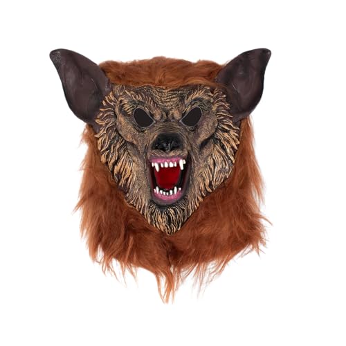Disfraz Hombre Lobo Adulto Halloween Carnaval, Mascara Lobo Latex 3D Peludo + Guantes Mano Garra Lobo para Disfraz Halloween Animal Salvaje, Wolf Costome Traje Hombre Lobo (Marron Oscuro)