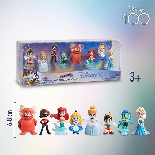 Disney 100 - Pack Epic Transformations, Juguete Coleccionable con Personajes de Disney, Incluye 8 Figuras Diferentes, Licencia 100% Oficial de Producto, 12 para coleccionar, 3 años, Famosa (DED16500)