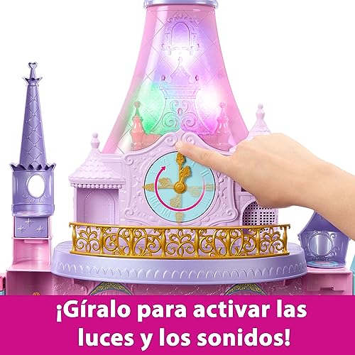 Disney Princess Castillo aventuras reales Casa de muñecas para princesas con dos pisos, muebles y accesorios, con luces y sonidos, juguete +3 años (Mattel HLW29)