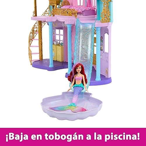 Disney Princess Castillo aventuras reales Casa de muñecas para princesas con dos pisos, muebles y accesorios, con luces y sonidos, juguete +3 años (Mattel HLW29)