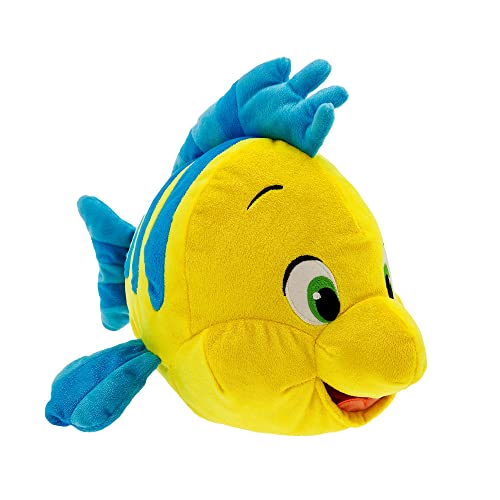 Disney Store Peluche Mediano de Flounder, La Sirenita, Mide 34,5 cm, el Mejor Amigo de Ariel, pez de Peluche con Detalles Bordados y Acabado Brillante, Apto para recién Nacidos