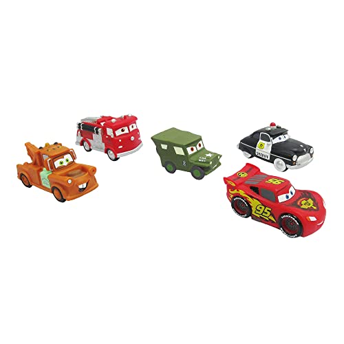 Disney Store Set de Juguetes de baño de Cars de Disney Pixar, Contiene Cinco Figuras, Incluye a Rayo Mcqueen, Mate, el camión de Bomberos Rojo, Sheriff y Sargento, Adecuado a Partir de los 6 Meses.