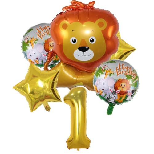 DIWULI gran león juego de globos de animales, número 1, XXL número de globos de oro, feliz cumpleaños globos de papel de aluminio, 1º niño de cumpleaños, fiesta temática, decoración de la fiesta