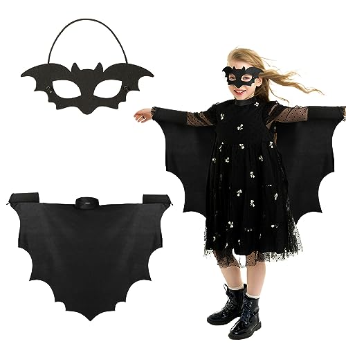 DKINY 2PCS Alas de murciélago Vampiro para Niños Batman Capa de Murciélago con Máscara de héroe de cómic Marvel Set Disfraz de Murciélago Infantil Traje de Batman Cosplay Halloween Regalo Cumpleaños