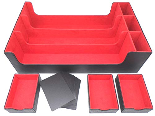 docsmagic.de Premium 3-Row Trading Card Storage Box Black/Red + Trays & Divider - MTG PKM YGO - Caja de Almacenaje Negra/Roja