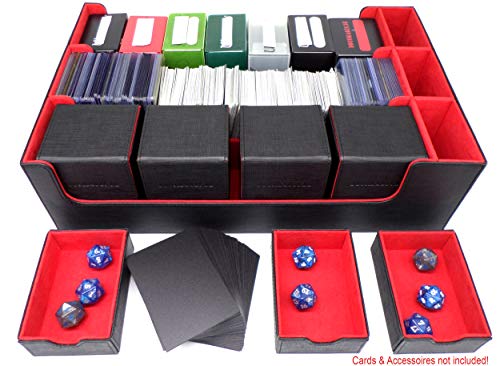 docsmagic.de Premium 3-Row Trading Card Storage Box Black/Red + Trays & Divider - MTG PKM YGO - Caja de Almacenaje Negra/Roja