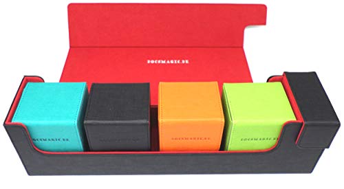 docsmagic.de Premium Magnetic Tray Long Box Black/Red Large + 4 Flip Boxes Mix 3- Negra/Roja