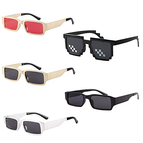 DoDuo Paquete de 5 gafas de sol, gafas de sol cuadradas de estilo punk adecuadas para fiestas de disfraces, viajes, colocación, club nocturno, fiesta de cumpleaños, escenario.