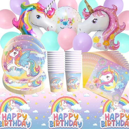 Doyomtoy - Juego de vajilla para fiesta de unicornio, 76 unidades, decoraciones, servilletas, globos, para regalo de cumpleaños, cumpleaños infantil