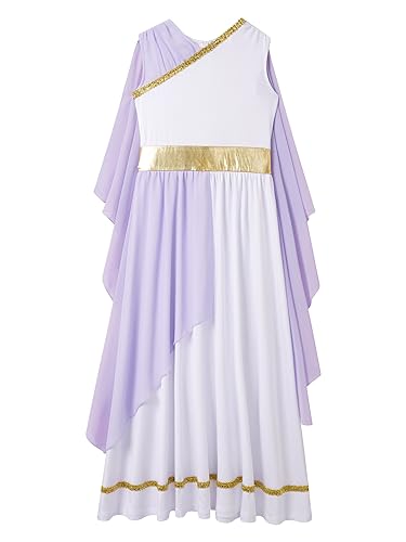 dPois Vestido de Diosa Griega para niña disfraz griego de Toga antigua Disfraz de Imperio Romano Disfraces de Cosplay Carnaval Halloween Lavanda 11-12 años
