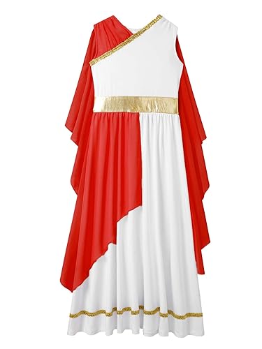 dPois Vestido de Diosa Griega para niña disfraz griego de Toga antigua Disfraz de Imperio Romano Disfraces de Cosplay Carnaval Halloween Rojo 15-16 años