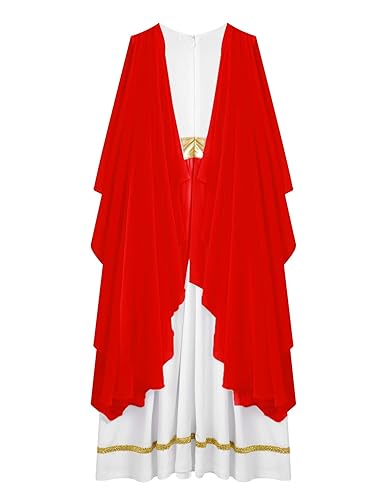 dPois Vestido de Diosa Griega para niña disfraz griego de Toga antigua Disfraz de Imperio Romano Disfraces de Cosplay Carnaval Halloween Rojo 15-16 años