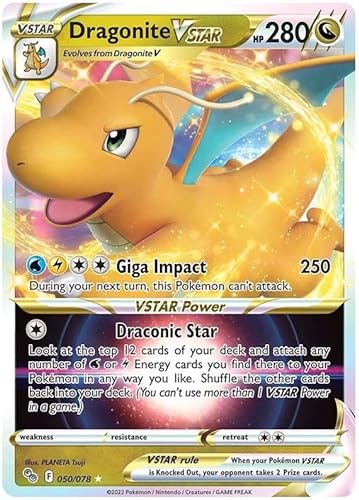 Dragonite VSTAR 050/078 Rara VSTAR Pokemon Card (Pokemon GO Special TCG Set) + TitanCards® Toploader