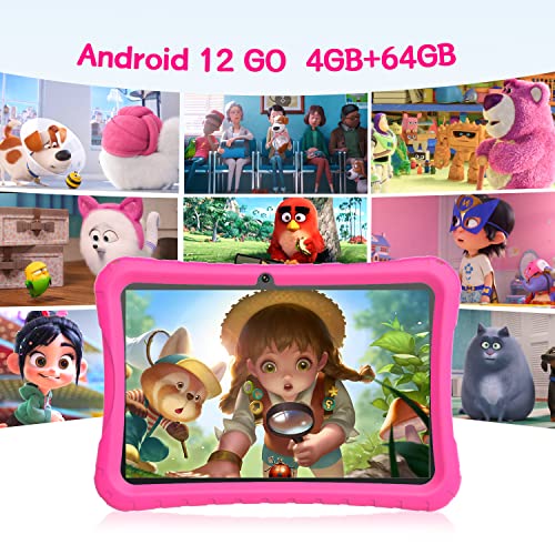 DUODUOGO Tablet para Niños 10 Pulgadas Android 12 GO, 4GB RAM 64GB ROM/TF 128GB Tablet PC 6000mAh Dual Caméra WiFi Bluetooth Type-C Netflix Youtube iWawa Juego Educativos Tablet Infantil(Rosa)