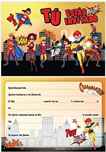 Edition Colibri 10 Invitaciones en español “Superheroes“: Juego de 10 Invitaciones para el cumpleaños Infantil del súper-héroe para súper-Chicos o súper-Chicas (10963 ES)
