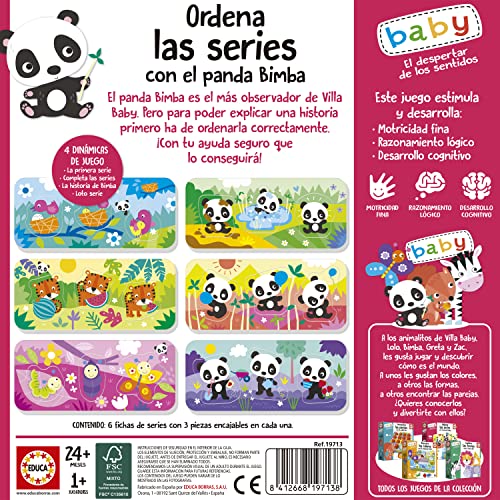 Educa - Ordena Las Series con el Panda Bimba | Juego Educativo Infantil con 6 fichas y encajables para estimular la motricidad Fina, razonamiento lógico y Desarrollo cognitivo (19713).