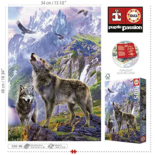 Educa - Puzzle de 500 Piezas para Adultos | Lobos en Las Rocas. Incluye Pegamento Fix Puzzle. A Partir de 11 años (19548)