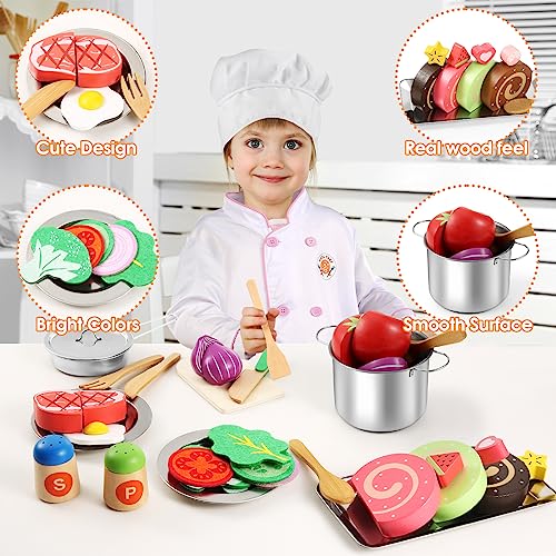 EFO SHM Cocina Juguete para Niños, Accesorios de Cocinita de Madera Infantil, Cocinitas de Juguetes, Frutas y Verduras Juguete, Juguetes de Juego de rol para Niños Mayores de 3 Años