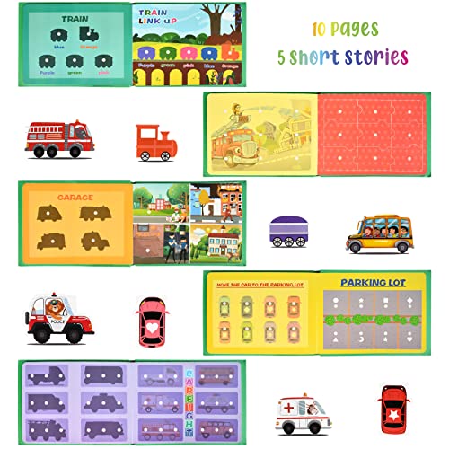 EKKONG Quiet Book, Busy Book Montessori Libros de Pegatinas Infantiles Rompecabezas Juegos Educativos para Niños Desarrollar Habilidades de Aprendizaje (Transporte)