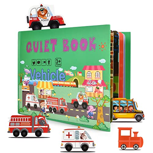 EKKONG Quiet Book, Busy Book Montessori Libros de Pegatinas Infantiles Rompecabezas Juegos Educativos para Niños Desarrollar Habilidades de Aprendizaje (Transporte)