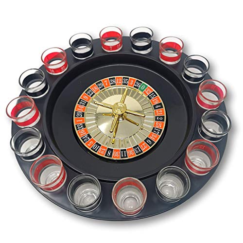 EKNA® Juego de ruleta para beber (juego de ruleta) – Accesorios para fiestas – Ruleta juego de bebidas – Disco de ruleta con 2 vasos de chupito de 8 ruletas