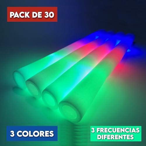 EL FUTBOLIN Palos Luminosos de Espuma LED | Pack de 30 | 47cm | Palos de luz | Palos Luminosos Led | Boda | Barras de Luz para Fiestas |