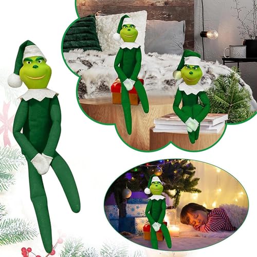 Elfo de Navidad Que se comporta, Juguete de Peluche, Novedad, niño Travieso y Largo, muñeco de Elfos de Navidad Verde