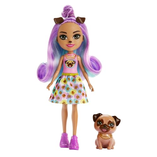 Enchantimals City Tails Main Street Penna Pug y Trusty Muñeca con mascota perro pug, juguete +4 años (Mattel HKN11)