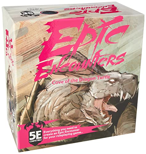 Epic Encounters: Cove of The Dragon Turtle: Juego de Mesa de fantasía con Enorme Miniatura de Jefe, tapete de Juego de Doble Cara y Libro de Aventuras Game Master con estadísticas de Monstruos,