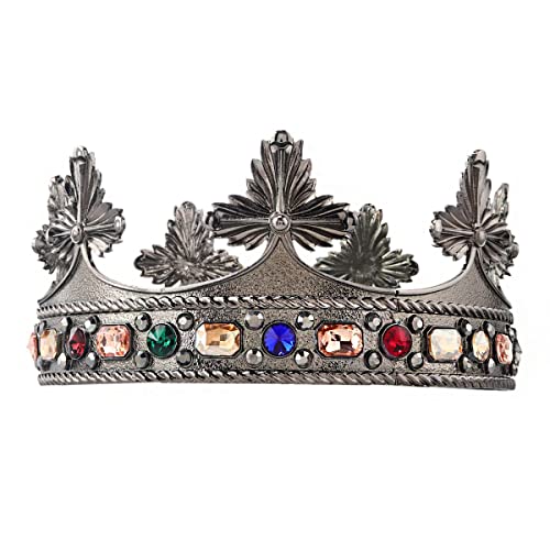 Estilo barroco King Alloy Big Crown Crystal Pearl Royal Prince Birthday Party ropa de Halloween accesorios para el cabello femenino (negro con piedras de color)