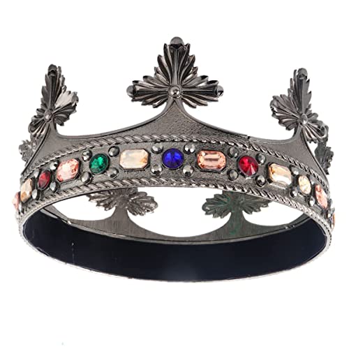 Estilo barroco King Alloy Big Crown Crystal Pearl Royal Prince Birthday Party ropa de Halloween accesorios para el cabello femenino (negro con piedras de color)