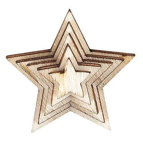 Estrellas de madera para manualidades y decorar, 5 tamaños diferentes, 1 cm hasta 3 cm, colores naturales, 250 unidades, ideal como decoración de Navidad, decoración de mesa, decoración para esparcir