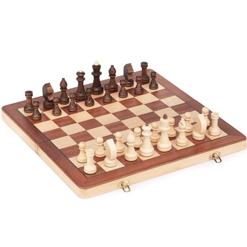 Exquisito Juego de ajedrez Plegable de Madera de 38 cm con Piezas de ajedrez Staunton de 7,6 cm de Altura de Rey - Tablero de Caoba y Arce con Incrustaciones, 2 jugadores