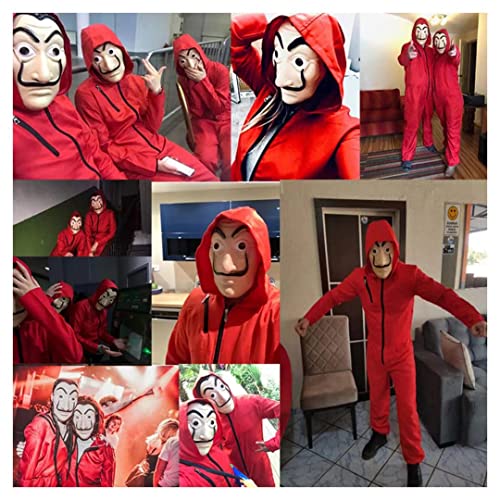 EYBURG Carnaval Disfraz de Ladron Rojo de Banco para Halloween, Traje de Cosplay con Capucha Disfraz Mono Convicto para Adultos Unisex con Ropa, Máscara y Rifle Inflable (L-175-180)