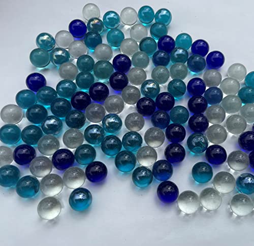 FAIRY TAIL GLITZER FEE 95 canicas azules de cristal con ojos de gato de 16 mm, piedras de cristal, para rellenos de jarrones, canicas azules, piedras brillantes decorativas, juego de canicas