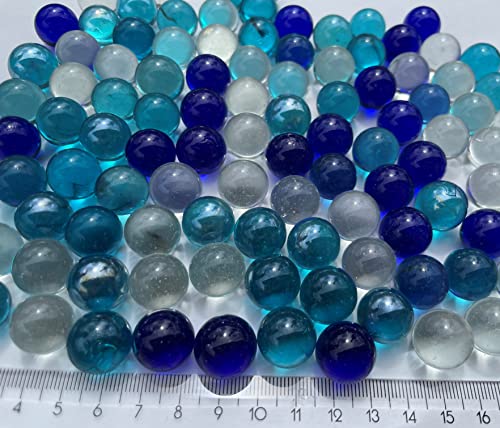 FAIRY TAIL GLITZER FEE 95 canicas azules de cristal con ojos de gato de 16 mm, piedras de cristal, para rellenos de jarrones, canicas azules, piedras brillantes decorativas, juego de canicas